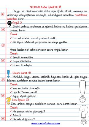 Noktalama işaretleri Konu Anlatımı Defter Etkinlikleri