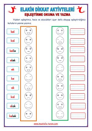 1. Grup ELAKİN Harfleri Eğlenceli Dikkat Aktivitleri ve Uygulama Sınavları