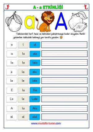 A- a Sesi İlk Okuma Yazma Etkinlikleri