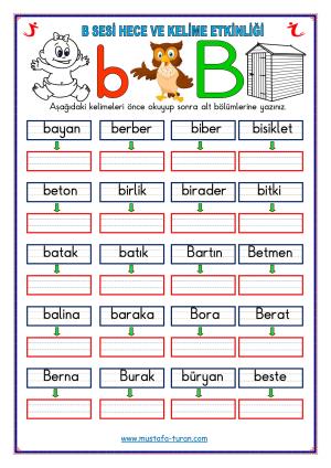 B-b Sound First Reading and Writing Activities