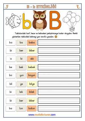 B-b Sound First Reading and Writing Activities