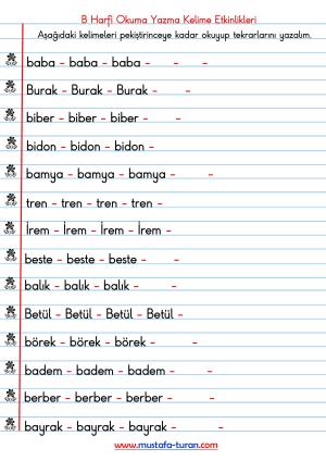 B-b Sound First Reading and Writing Activities