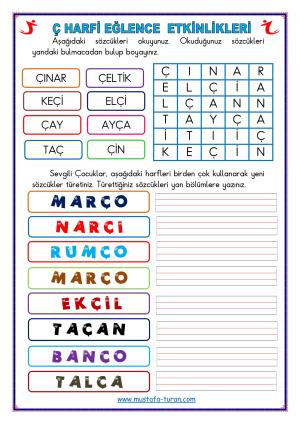Ç-ç Sesi İlk Okuma Yazma Etkinlikleri