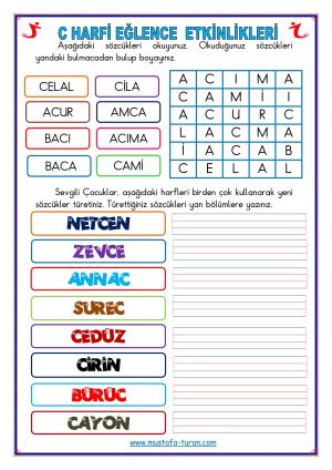 C-c Sesi İlk Okuma Yazma Etkinlikleri