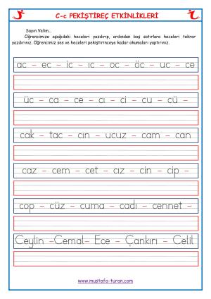 C-c Sesi İlk Okuma Yazma Etkinlikleri