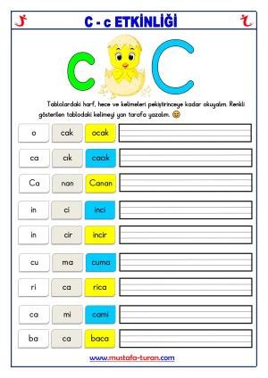 C-c Sesi İlk Okuma Yazma Etkinlikleri