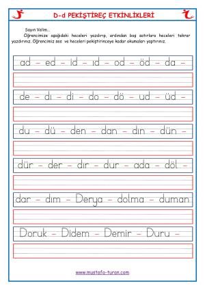 D-d Sesi İlk Okuma Yazma Etkinlikleri