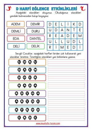 D-d Sesi İlk Okuma Yazma Etkinlikleri