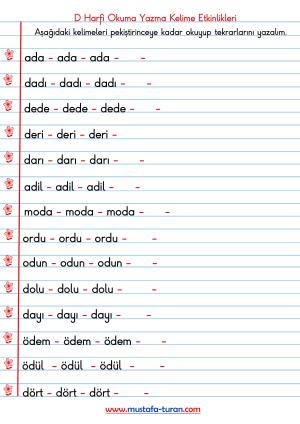 D-d Sesi İlk Okuma Yazma Etkinlikleri