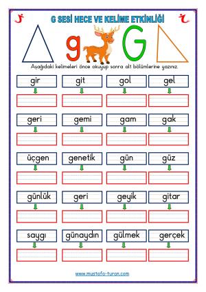 G-g Sesi İlk Okuma Yazma Etkinlikleri