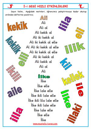 İ -i Sound First Reading and Writing Activities