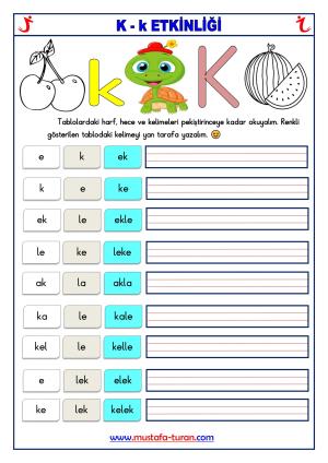 K - k Sound First Reading and Writing Activities