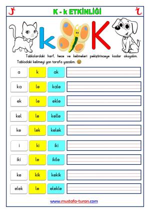 K - k Sesi İlk Okuma Yazma Etkinlikleri