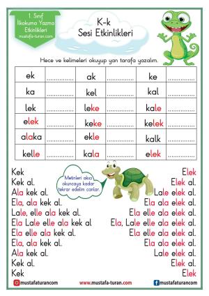 K - k Sound First Reading and Writing Activities