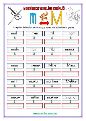 M - m Sesi İlk Okuma Yazma Etkinlikleri 