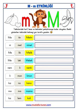 M - m Sesi İlk Okuma Yazma Etkinlikleri 