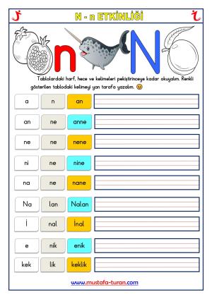 N - n Sound First Reading and Writing Activities