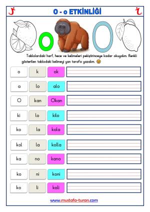 O - o Sesi İlk Okuma Yazma Etkinlikleri 