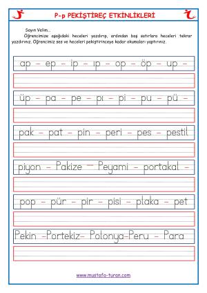 P-p Sesi İlk Okuma Yazma Etkinlikleri