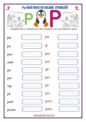 P-p Sound First Reading and Writing Activities