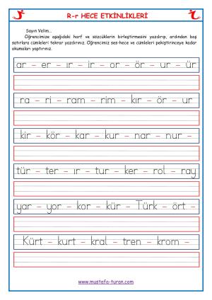 R - r Sesi İlk Okuma Yazma Etkinlikleri