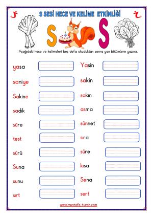 S-s Sesi İlk Okuma Yazma Etkinlikleri