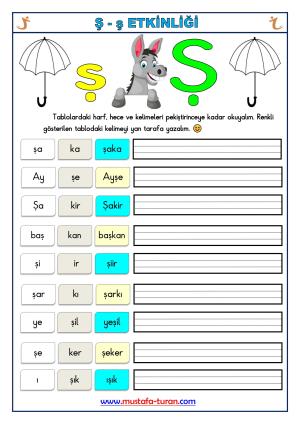 Ş-ş Sesi İlk Okuma Yazma Etkinlikleri