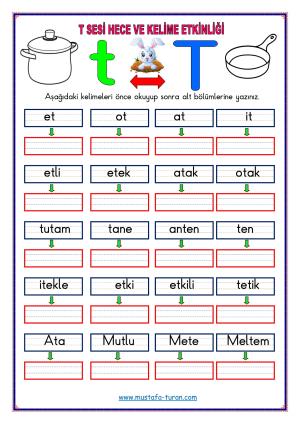 T-t Sesi İlk Okuma Yazma Etkinlikleri