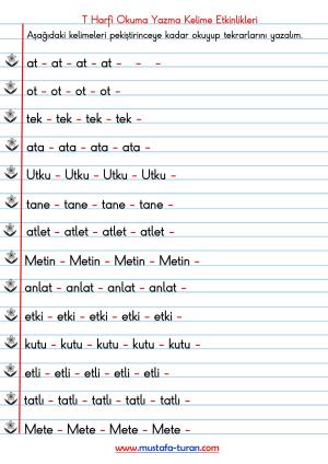 T-t Sesi İlk Okuma Yazma Etkinlikleri