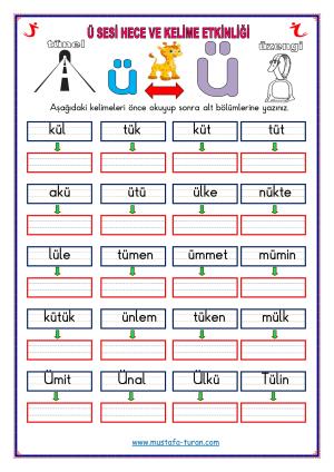 Ü-ü Sesi İlk Okuma Yazma Etkinlikleri