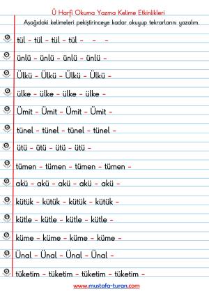 Ü-ü Sesi İlk Okuma Yazma Etkinlikleri