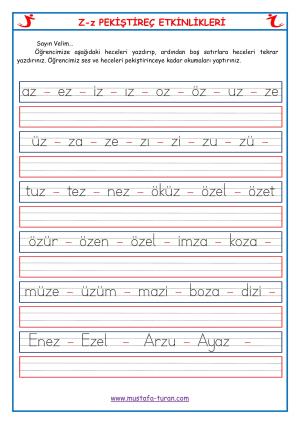 Z-z Sesi İlk Okuma Yazma Etkinlikleri