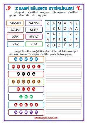 Z-z Sesi İlk Okuma Yazma Etkinlikleri