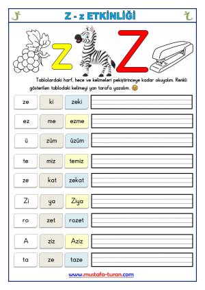 Z-z Sesi İlk Okuma Yazma Etkinlikleri