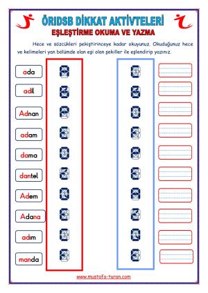 3. Grup ÖRIDSB  Harfleri Dikkat Aktivitleri ve Pekiştireç Uygulama Sınavları