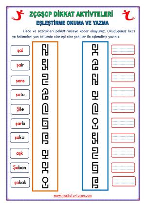 4. Grup ZÇGŞCP  Harfleri Dikkat Aktivitleri ve Pekiştireç Uygulama Sınavları