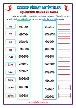 4. Grup ZÇGŞCP  Harfleri Dikkat Aktivitleri ve Pekiştireç Uygulama Sınavları