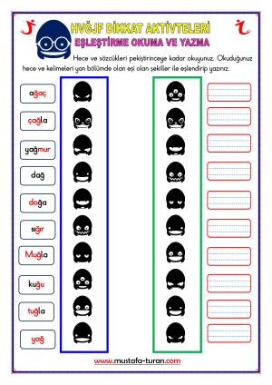 5. Grup HVĞJF  Harfleri Dikkat Aktivitleri ve Pekiştireç Uygulama Sınavları