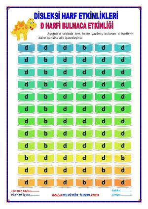 D-d  Harfi Disleksi Bulmaca Etkinlikleri