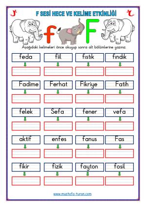 F - f Sound First Actividades de lectura y escritura