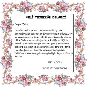 Veli Teşekkür Belgesi