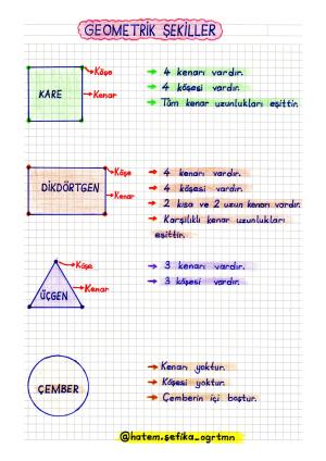 1. Sınıf Geometrik Şekiller Etkinliği