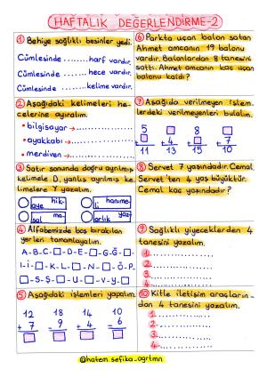 1. Sınıf Haftalık Değerlendirme-2