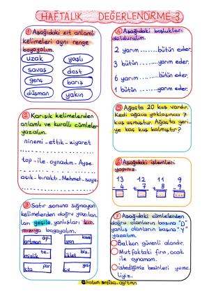 1. Sınıf Haftalık Değerlendirme-3