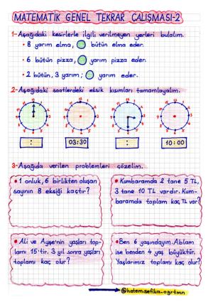 1. Sınıf Matematik Genel Tekrar Çalışması-2