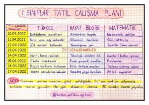 1. Sınıflar Ara Tatil Çalışma Planı