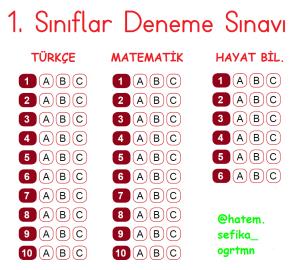 1. Sınıflar Deneme Sınavı