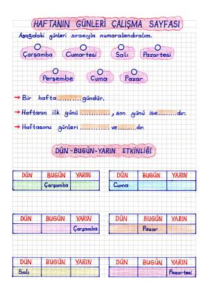 Haftanın Günleri Çalışma Sayfası