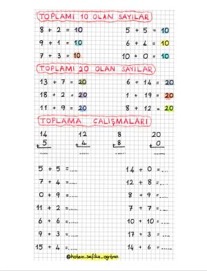 Matematik Defteri Toplama İşlem Etkinlikleri