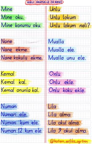 U Sesi Çalışma Sayfaları Etkinliği